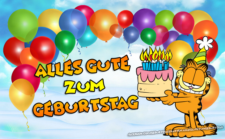 Alles Gute zum Geburtstag Grußkarte mit Kuchen Kerzen Bild und Luftballons - Bilder, Sprüche und Wünsche zum Geburtstag.