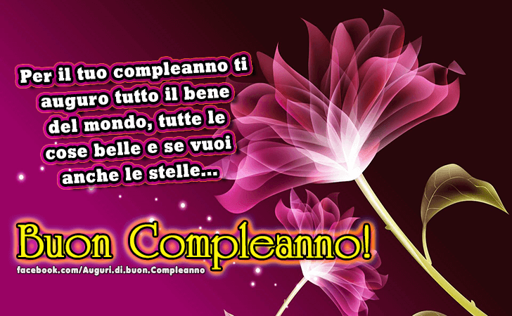 Auguri di Buon Compleanno: Per il tuo compleanno ti auguro tutto il bene del mondo, tutte le cose belle e se vuoi anche le stelle. Buon Compleanno!