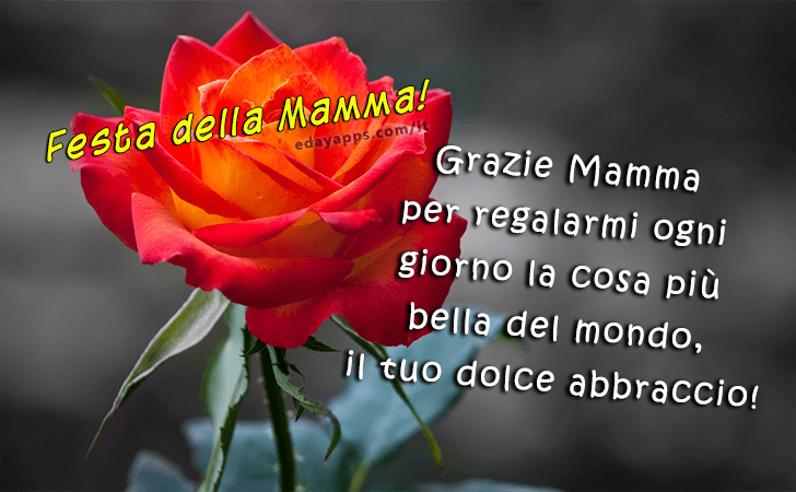 Grazie Mamma per regalarmi ogni giorno la cosa piu bella del mondo, il tuo dolce abbraccio! | Festa della Mamma - Frasi e Immagini