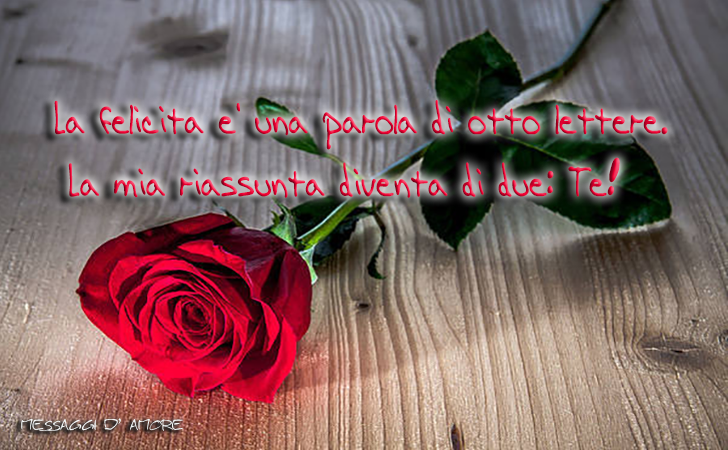 La felicità e' una parola di otto lettere. La mia riassunta diventa di due: Te! (Messaggi d'Amore, Frasi e Immagini)