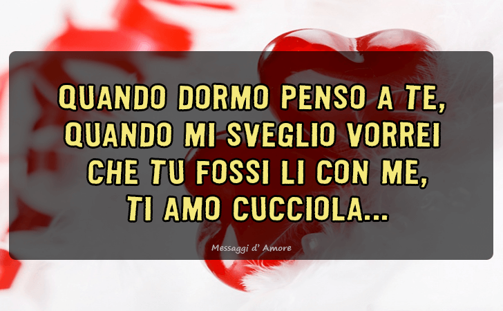 Quando dormo penso a te, quando mi sveglio vorrei
 che tu fossi li con me,
 ti amo cucciola... (Messaggi d'Amore, Frasi e Immagini)