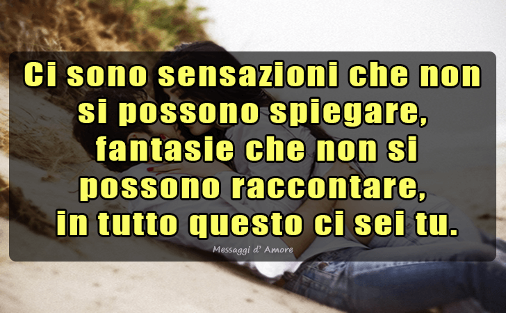 Ci sono sensazioni che non si possono spiegare, fantasie che non si possono raccontare, in tutto questo ci sei tu. (Messaggi d'Amore, Frasi e Immagini)