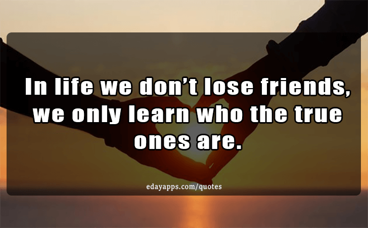 Quotes - best of | In life we dont lose friends, we only learn who the true ones are.