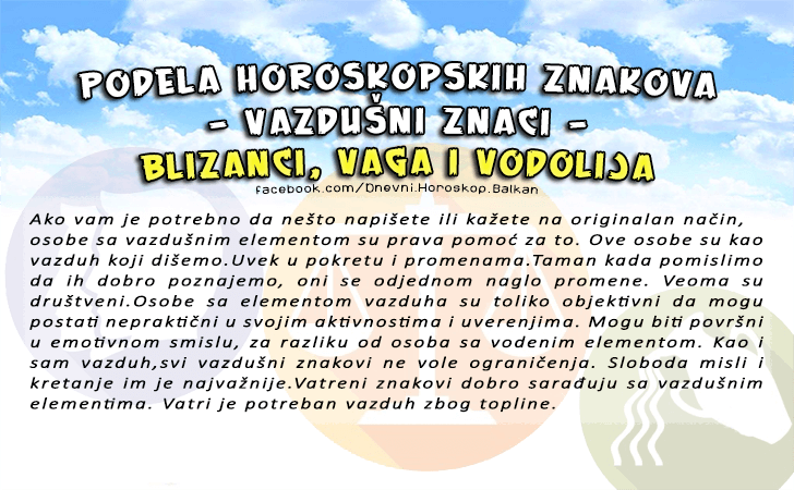 Horoskop | Karakteristike znakova | Blizanci, Vaga i Vodolija