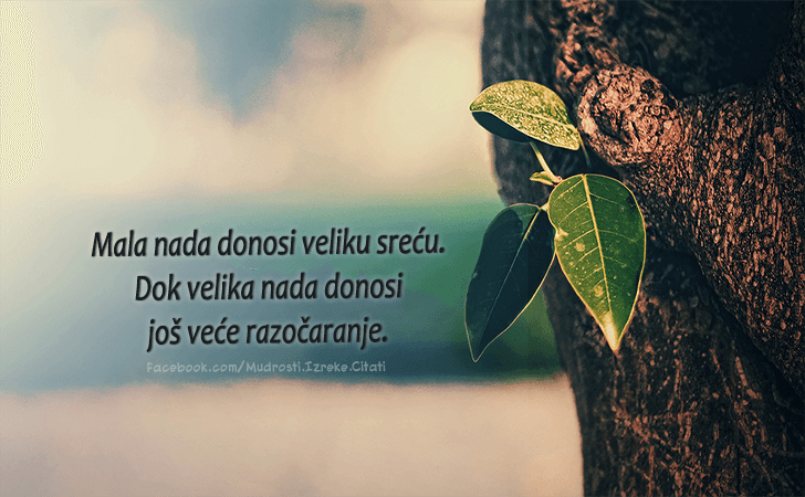 Pozitivne misli | Mudrosti | Izreke | Citati o životu i ljubavi | Mala nada donosi veliku sreću..., Mala nada donosi veliku sreću. Dok velika nada donosi još veće razočaranje.