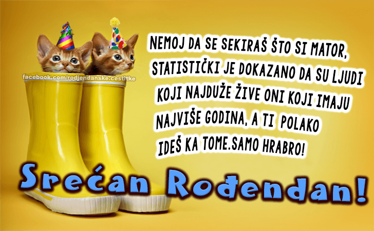 Rođendanske Čestitke (SLIKE) | Nemoj da se sekiraš što si mator, statistički je dokazano da su ljudi koji najduže žive oni koji imaju najviše godina, a ti  polako ideš ka tome.Samo hrabro! Srećan Rođendan!